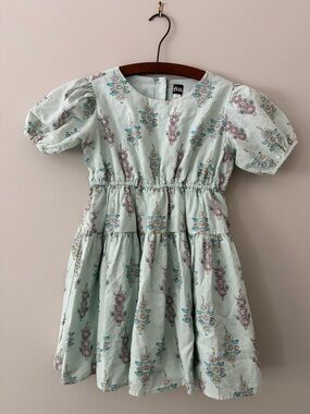 Tea Collection Mint Floral Tiered Dress with Puff Sleeves Size 10